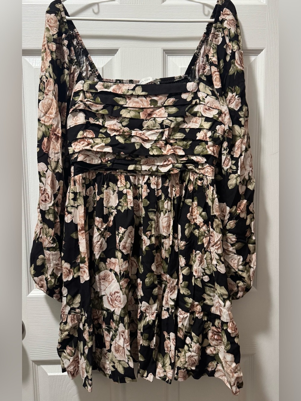 Altar'd State Black Floral Long Sleeve Babydoll Dress